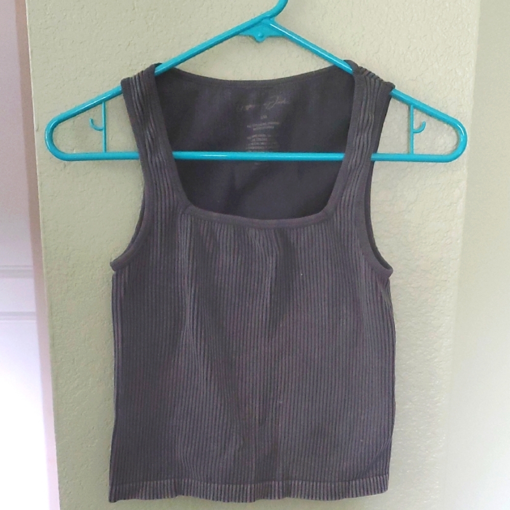 Gray Ribbed Women's Top